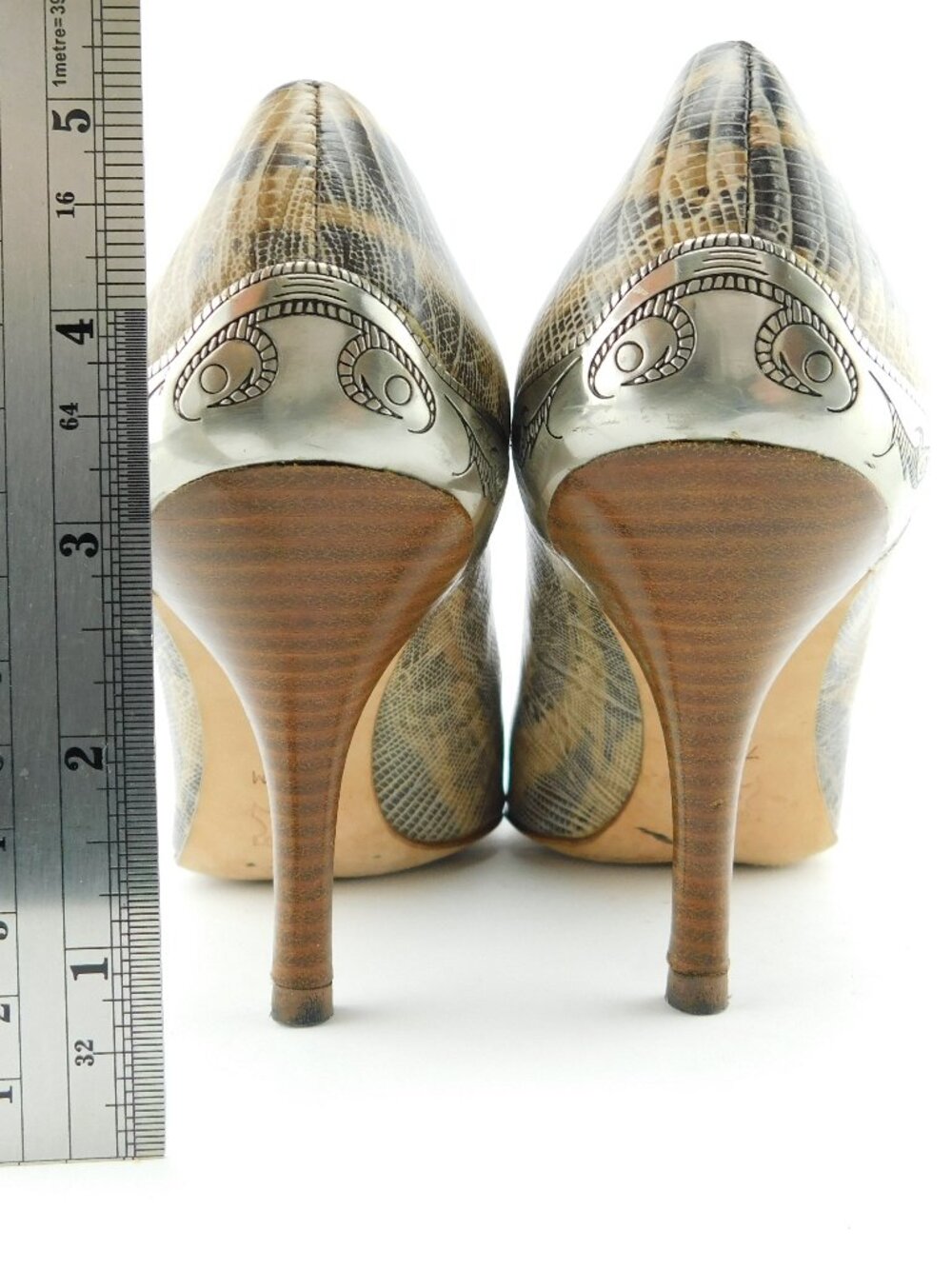 J Vincent Snake Print Leather Western Metal Tip Toe Heel Pumps 7.5 - Picture 7 of 12